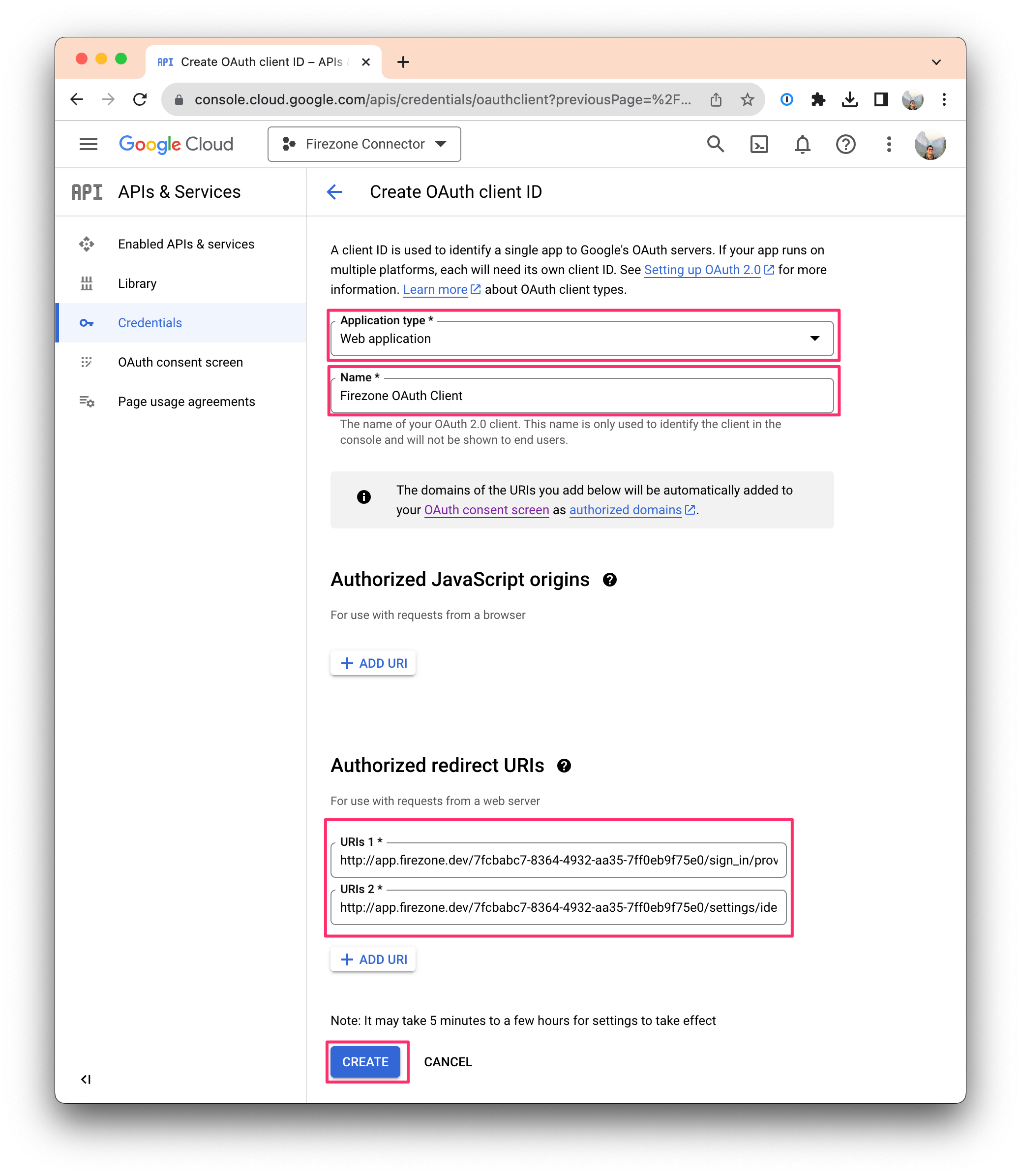 Web application credentials